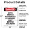 Signmission Portrait Open Trench Authorized Personnel Only Danger Sign, Plastic, 18in W x 24in L, 2PK OS-2PACK-DS-P-1824-V-1909 - alternate 6
